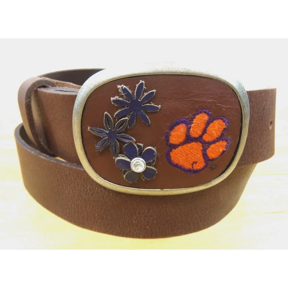 Legacy Brown‎ Leather Belt Size L with NCAA Clemson University Tiger Paw Buckle